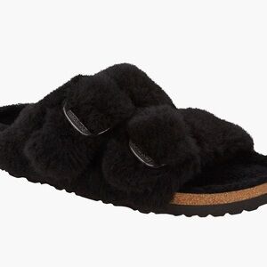 NEW Birkenstock Arizona Black Genuine Shearling Big Buckle Sandal EU 36